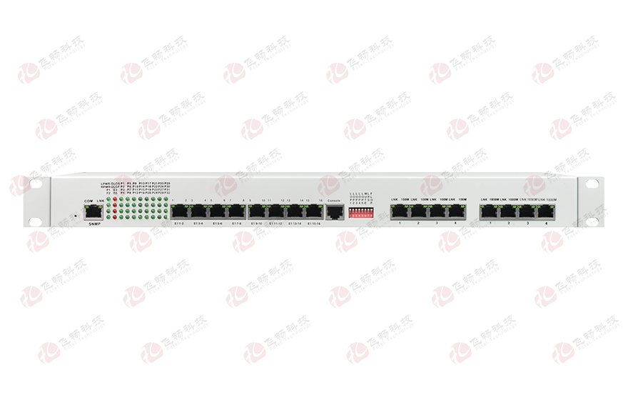 飛暢科技-32路電話+16E1+4FE+4GE+2路數(shù)據(jù)+SNMP+console（19英寸，物理隔離）電話光端機(jī)